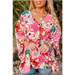 Rose Plus Size Floral Print Kimono Sleeve Shirt