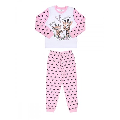 Пижама для девочки (футболка длинный рукав, штаны) NBP-0035/9/24 Белый/Розовый