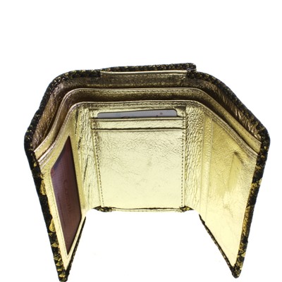 Элегантный женский кошелек тройного сложения Cossni_Day из плотной натуральной замши с лазерным покрытием золотистого цвета.