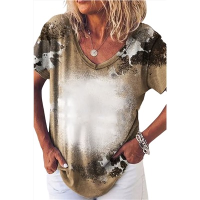 Brown Western Cow Spotted Bleached T Shirt