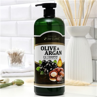 Шампунь для повреждённых волос с маслами арганы и оливы, 3W Clinic Olive & Argan 2IN1 Shampoo