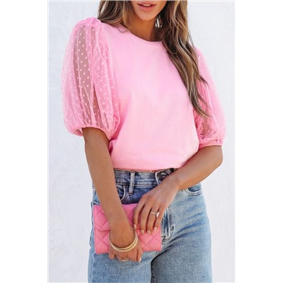 Pink Tulle Puff Sleeve Top