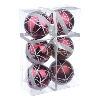 СНОУ БУМ Набор шаров с орнаментом 6шт, 8см, пластик, пурпурный, подарочная упаковка