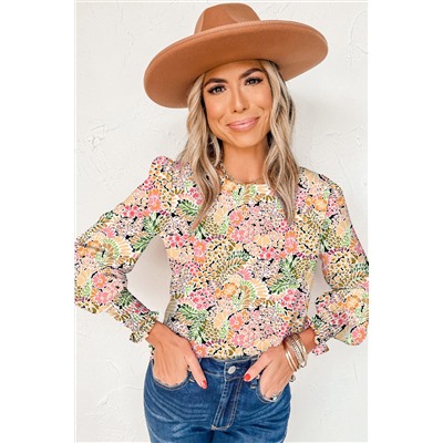 Yellow Puff Sleeve Floral Blouse