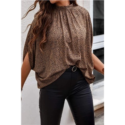 Oversized Leopard Ruched Batwing Sleeve Blouse