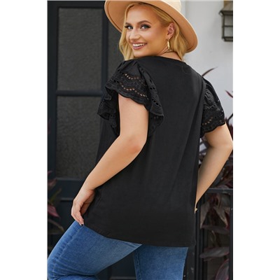 Black Plus Size Flutter Sleeve Top