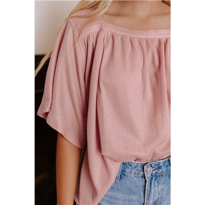 Розовая блуза из рубчатого трикотажа с открытой спиной и завязками