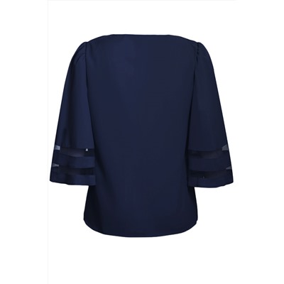 Темно-синяя блуза с прозрачными вставками