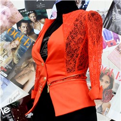 Размер 42. Стильный женский пиджак Ying_Collection с оригинальным орнаментом красного цвета.