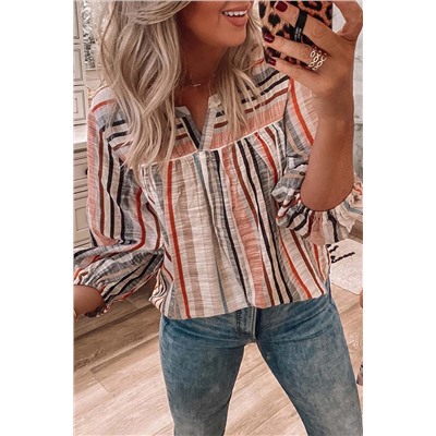 Multicolor Striped 3/4 Sleeve Blouse