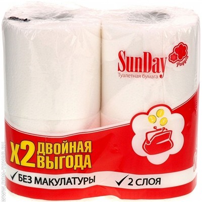 Туалетная бумага SunDay 2сл., 4 шт\уп