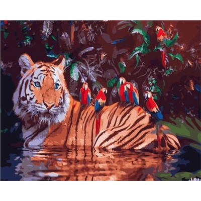 Картина по номерам 40х50 GX 32712 Эксклюзив!!! Тигр и птицы