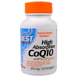 Doctor's Best, Коэнзим Q10 с высокой усваиваемостью, с биоперином, 100 мг, 120 капсул в мягкой оболочке