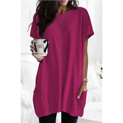 Rose Side Pockets Short Sleeve Tunic Top