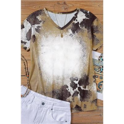 Brown Western Cow Spotted Bleached T Shirt