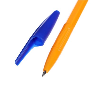 Ручка шариковая 0,7 мм, стержень синий, корпус оранжевый с синим колпачком