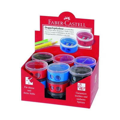 Точилка Faber-Castell с контейнером 2 отверстия, микс*3 цвета