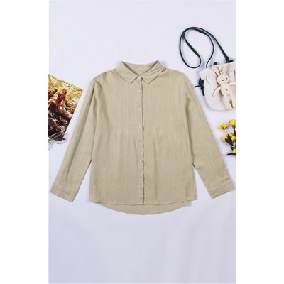 Khaki Textured Solid Color Basic Shirt