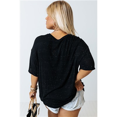 Black Splatter Allover Plus Size Pocketed T-shirt