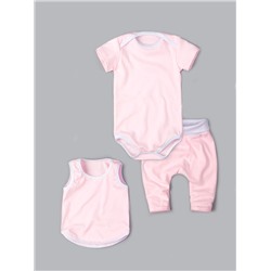 Комплект нательный для малышей, горошки, боди + майка + штаны, светло-розовый