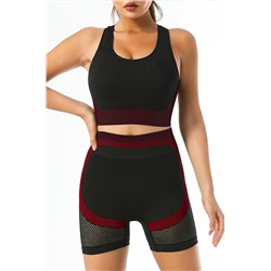 Red Active Yoga Sports Bra and Shorts Set
