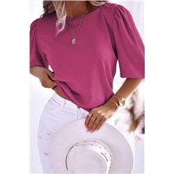 Rose Bubble Half Sleeves Ribbed Knit Top