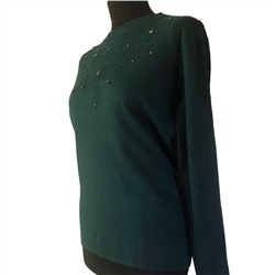 Размер единый 50-56. ​Модная женская кофта Alians с вышивкой и бусинами цвета зеленый опал.