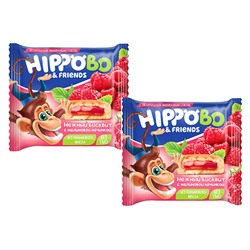 Десерт бисквитный HIPPO BO & friends (Хиппо) с малиновой начинкой, 32г/12шт  вб300