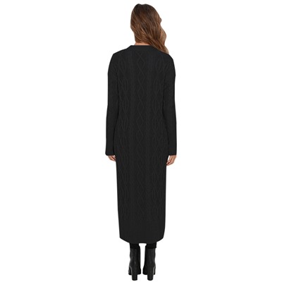 Черный вязаный кардиган-пальто с узором из ромбов и застежкой на пуговицы