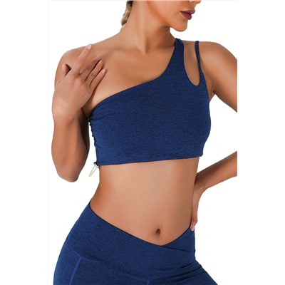 Blue Cut Out One Shoulder Cropped Sports Bra