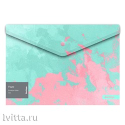 Папка-конверт на кнопке Berlingo Haze, 180мкм, мятная/розовая, с рисунком, глиттер-эффект