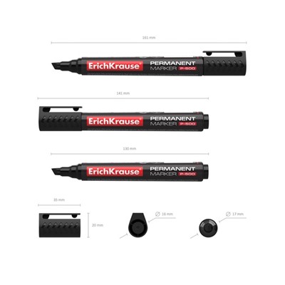 Маркер перманентный 0.5-4.6 мм Erich Krause P-500 чёрный, наконечник скошенный, чернила на спиртовой основе светостойкие, водостойкие без ксилола