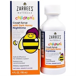 Zarbee's, Детский ночной сироп от кашля, натуральный ароматизатор-виноград, 118 мл (4 жидких унций)