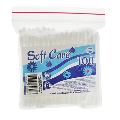 Ватные палочки Soft Care 100 в пакетике  «зип-лок»