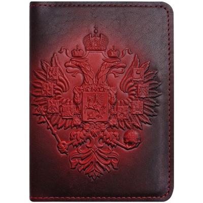 Обложка для паспорта Кожевенная мануфактура Орел Российской Империи, красный, в деревянной упаковке