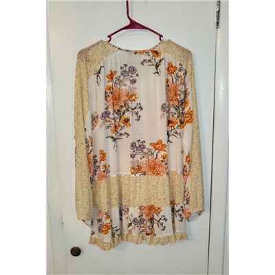 Yellow Floral Print V Neck Ruffled Blouse