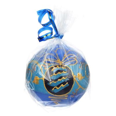 Свеча парафиновая "Синильга", шарик синяя с ручной росписью парафином, 7см