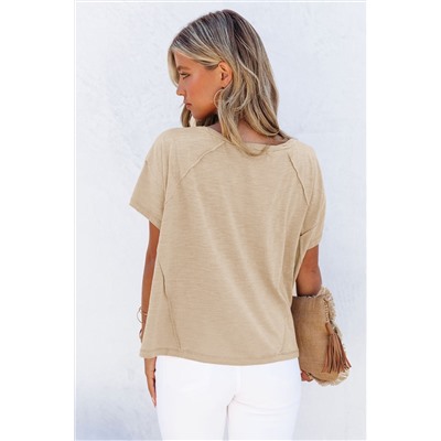 Apricot Solid Patched Side Slit T Shirt