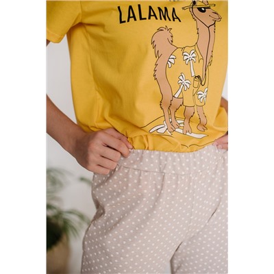Женская пижама ЖП 039/1 (желтый + горох на бежевом)