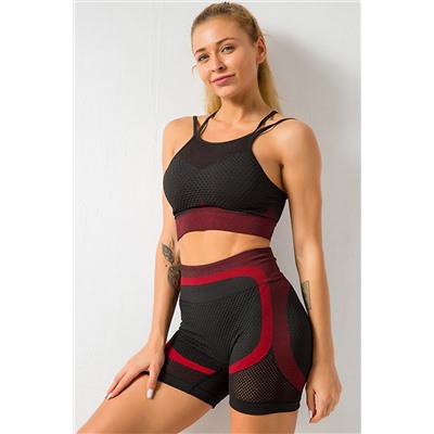 Red Breathable Mesh Gym Crop Top & Shorts Sports Set
