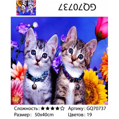 картина алмазная мозаика "Два котенка", 40х50 см