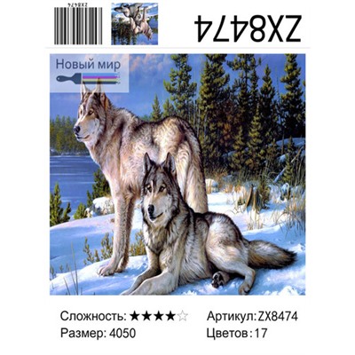 АМ45 ZX8474 "Пара волков зимой", 40х50 см