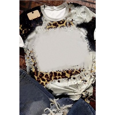 Выбеленная футболка с леопардовым принтом и круглым вырезом