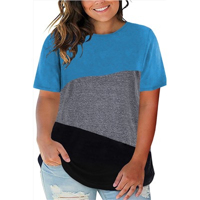 Трехцветная футболка плюс сайз: черный, серый, голубой