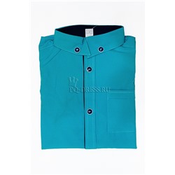 Рубашка с синей отделкой, длинный рукав, хлопок, цвет морская волна