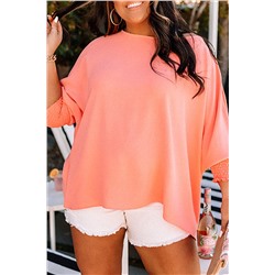 Pink Plus Size Shirred Cuffs Shift Loose Top