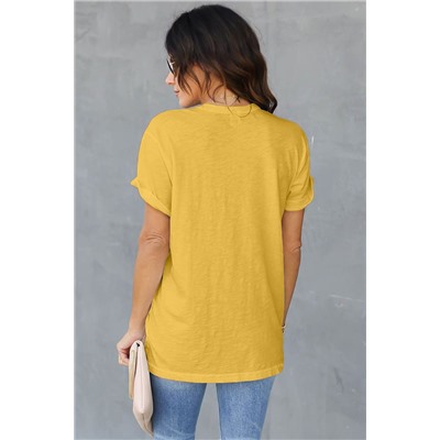Желтая длинная футболка с принтом в виде подсолнуха