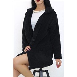 Плюшевое пальто на двойных пуговицах черного цвета