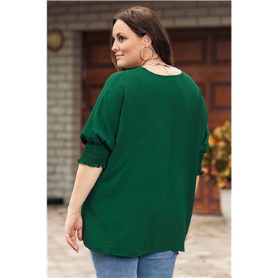 Зеленая блуза плюс сайз с эластичными манжетами