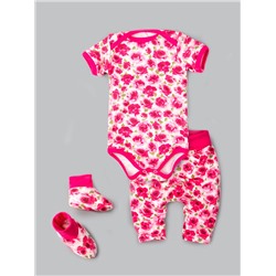 Комплект нательный для малышей, розочки, боди + штаны + пинетки, розовый